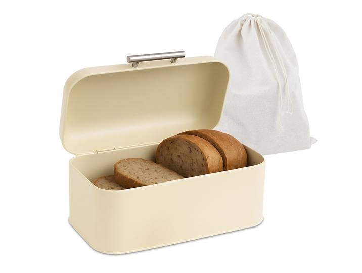 Brotkasten mit Deckel und Brotbeutel Beige-Hellbraun