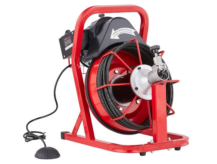 Machine de nettoyage de tuyaux VEVOR 50 FT x 3/8 pouces\, spirale de nettoyage automatique de tuyaux\, machine électrique de nettoyage de tuyaux 250 W avec 4 coupeurs et pédale deactivée par air pour tuyaux de 2\ à 4