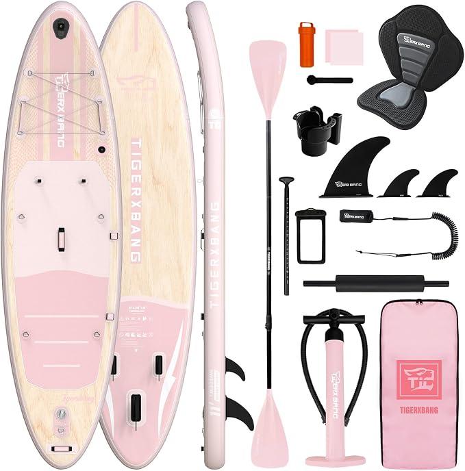 Aufblasbares Paddle Board, Stand Up Paddling Board für Erwachsene/Kinder, Komplettes ISUP-Surf-Set, Rosa/Grün