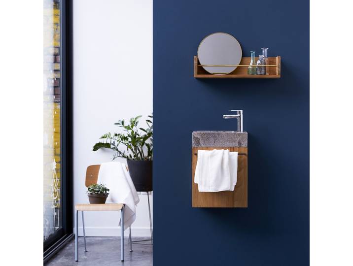Badunterschrank massivem Teakholz mit Marmor Waschbecken grey Stelle - Grau - Teak
