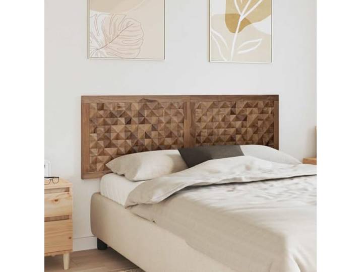Modernes rechteckiges Kopfteil aus massivem Teakholz mit 3D Effekt, Wand montiert, rustikaler Stil, einfach zu montieren.
