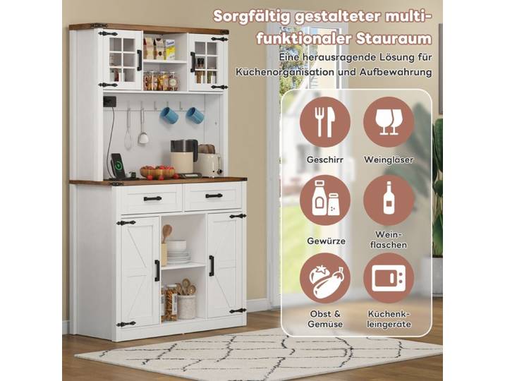 Feuille épaissie Bar-armoire avec éclairage LED et prises électriques grande cuisine-buffet-armoire avec 2 grands tiroirs Scheun