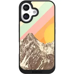 Nivocase Handyhülle für Apple iPhone 16 Hülle NIVOpure Case Schwarz Berg Retro Sonnenschein (Apple iPhone 16), Smartphone Hülle, Schwarz