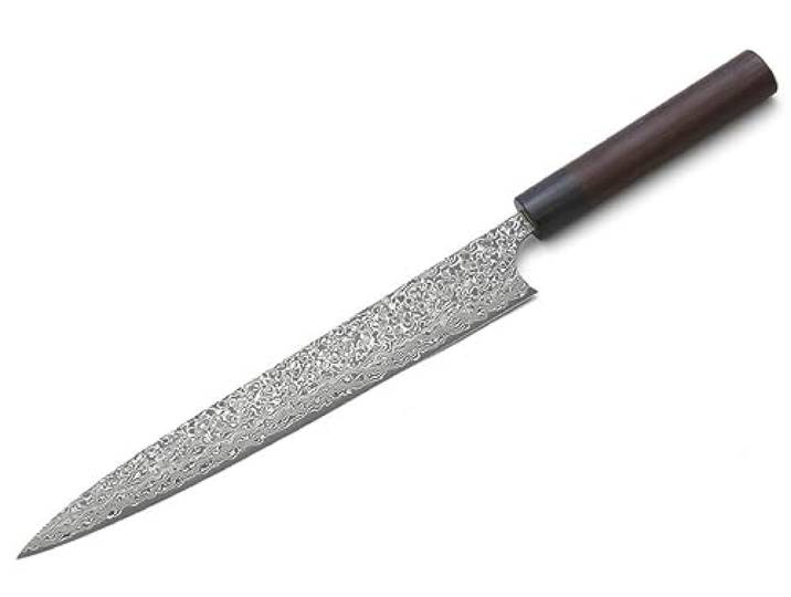 Damast Profi-Messer YANAGIBA Kurosome Yoshimi Kato. Klingen-Länge 27cm. VG-10 Schneidkern, 30 Lagen Damast, hand-geschmiedet. Runder Echt-Holz-Griff aus hochwertigem Rosenholz-Palisander