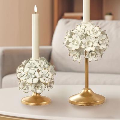 Raz Imports, Inc Floral Blooms Candleholders Off White Set of Two, Set of Two, Off White