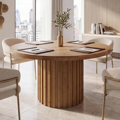 YUZHOU 47-Inch Round Conference Table, Solid Wood Office Meeting Table