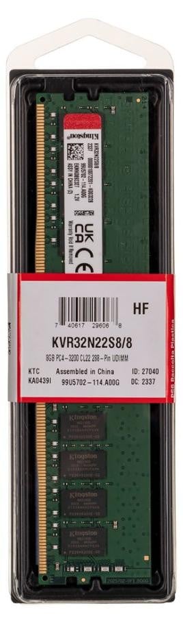 Kingston Technology ValueRAM KVR32N22S8/8 DDR4 3200 MHz 8 GB geheugenmodule