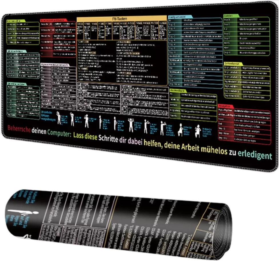INF Shortcut-Tasten-Mauspad – Übergroß 30cm x 60cm, rutschfeste Gummi- und Stoffmatte mit aufgedrucktem Shortcut-Cheat-Sheet