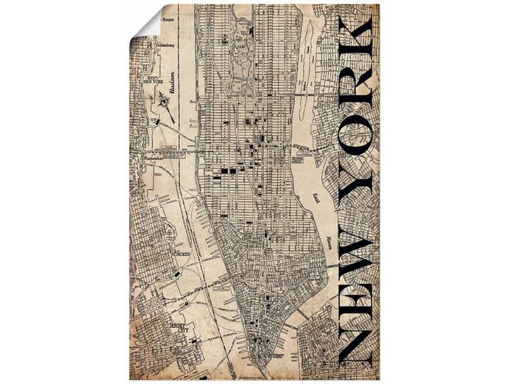 Wandbild ARTLAND New York Karte Strassen Karte Grunge , beige (farbe bild(er): naturfarben), B:40cm H:60cm, Bilder, Wandbild, als Leinwandbild, Poster in verschied. Grössen