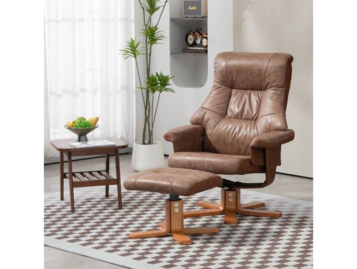 Fauteuil relaxant - Relax inclinable - Dossier 135° - Pivotant 360° - Repose-pieds microfibre marron