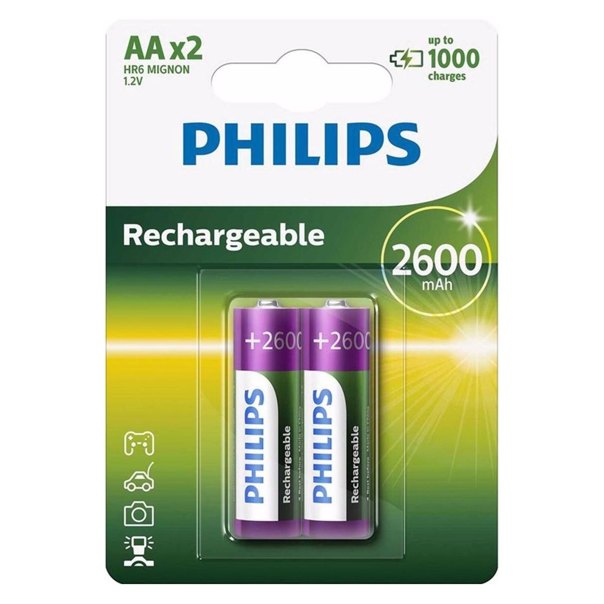 Philips AA Wiederaufladbare Batterie 1.2V 2600mAh (2 Stk., AA, 2600 mAh) (R6B2A260/10)