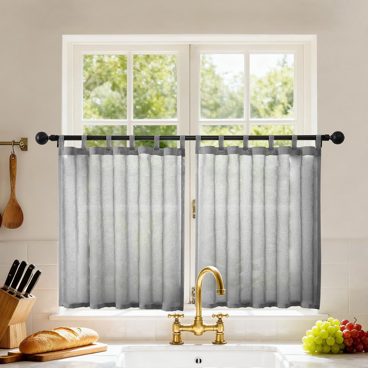 Unyqoos Set van twee transparante linnenlook vitrages