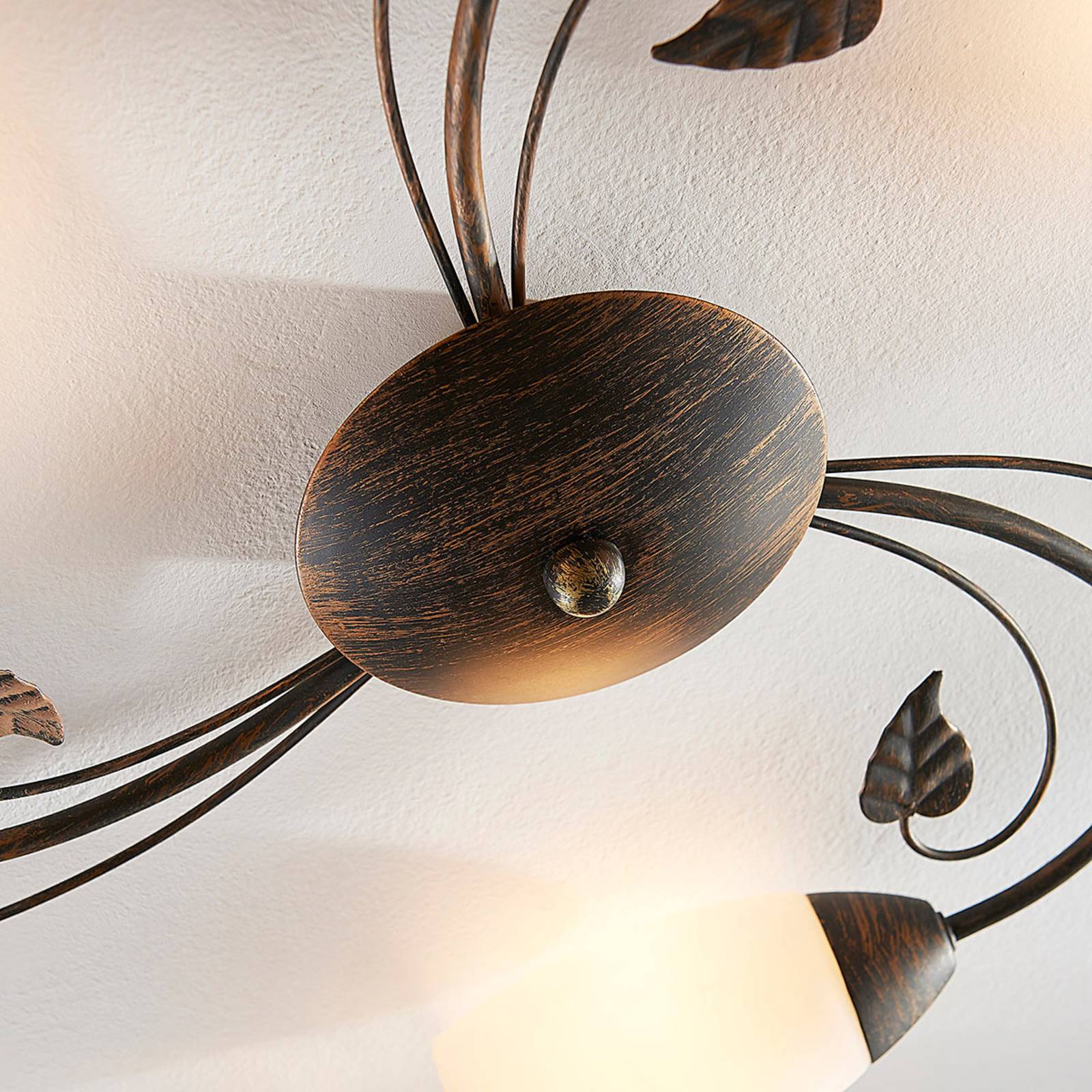 Ceiling Light Stefania Lindby, dimmable, Brown / rust, Living / Dining Room, Glass, Antique, Ceiling Light