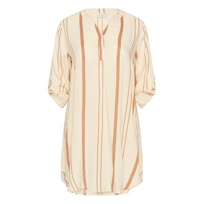 Midikleid KAFFE CURVE "Damen Kleid KCmilana", Damen, Gr. 52, N-Gr, beige (birch, woodsmoke stripes), Obermaterial: 100% Viskose LENZING ECOVERO CV LenzEcov., Kleider Midikleid
