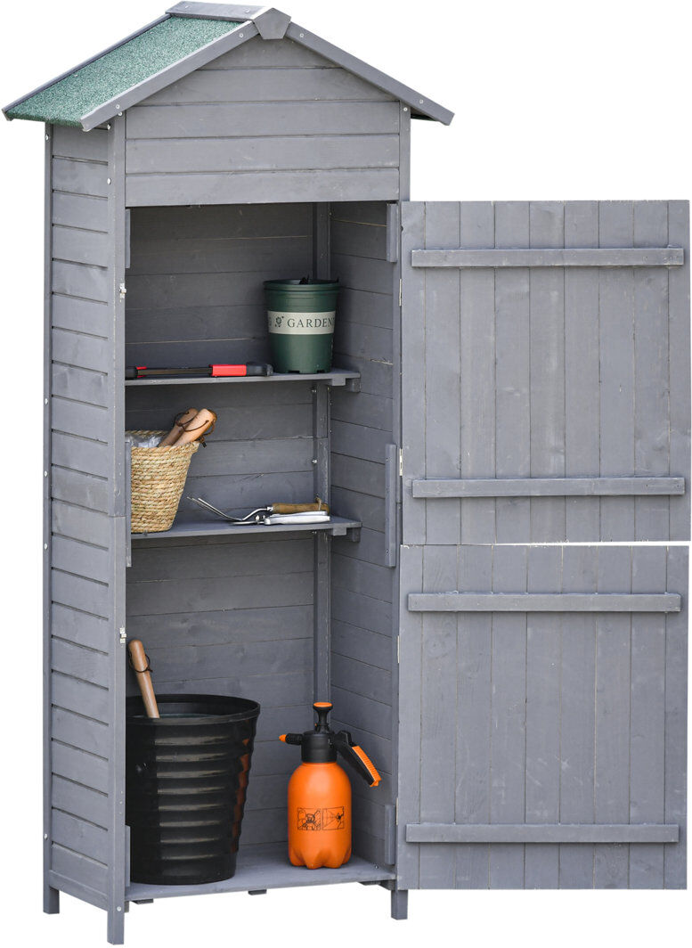 HOMCOM Outsunny Wooden Garden Storage Shed 79cmx49cmx191.5cm Dark Grey Grey 82cm W X 49cm D X 189cm H