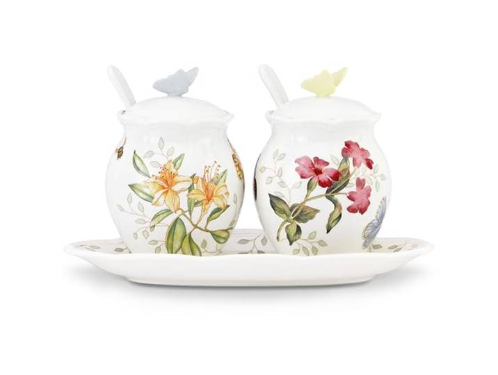 Lenox Butterfly Meadow Gewürz-Set, 7-teilig, Weiß Spülmaschinenfest, Gewürzbehälter mit Deckel, Geschenk für Frauen, Küchenaufbewahrung, Speisekammer-Organisation