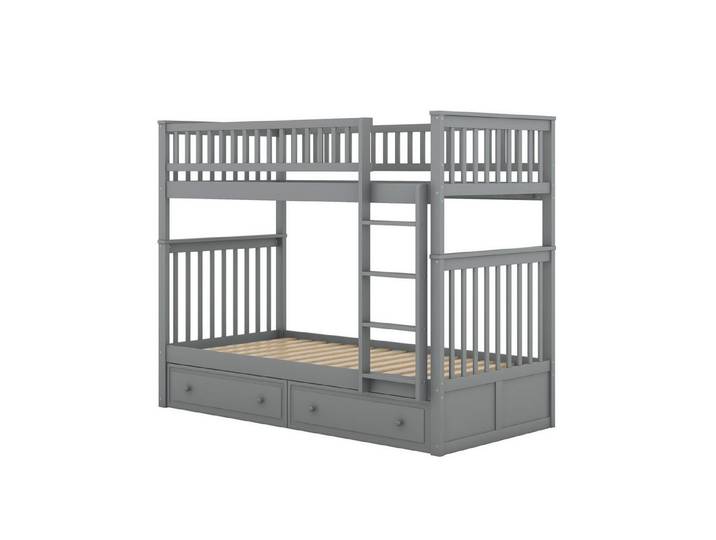 Odikalo Kinderbett Etagenbett Funktionell Bett m. Schubladen Cabrio-Bett Weiß/Grau 90x200