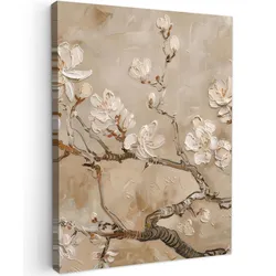 LEINWANDBILD Blumen - Modern - Beige - Weiß - Blüte Wandbild Wohnzimmer 60x80 cm