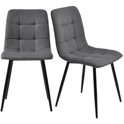 STILVORA Esszimmerstuhl 4er Set Polsterstuhl Leinen Grau 86x46x44 cm mit ergonomischer Rückenlehne Ziersteppung Metallbeinen Bodenschonern