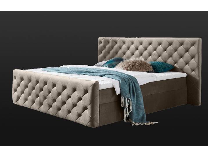 JVmoebel Polsterbett Chesterfield Samt Doppelbett in Beige mit hochwertiger Verarbeitung, Made in Europa