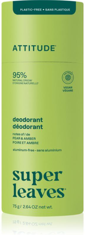 Attitude Super Leaves Natural Deodorant déodorant solide sans aluminium Pear & Amber 75 g