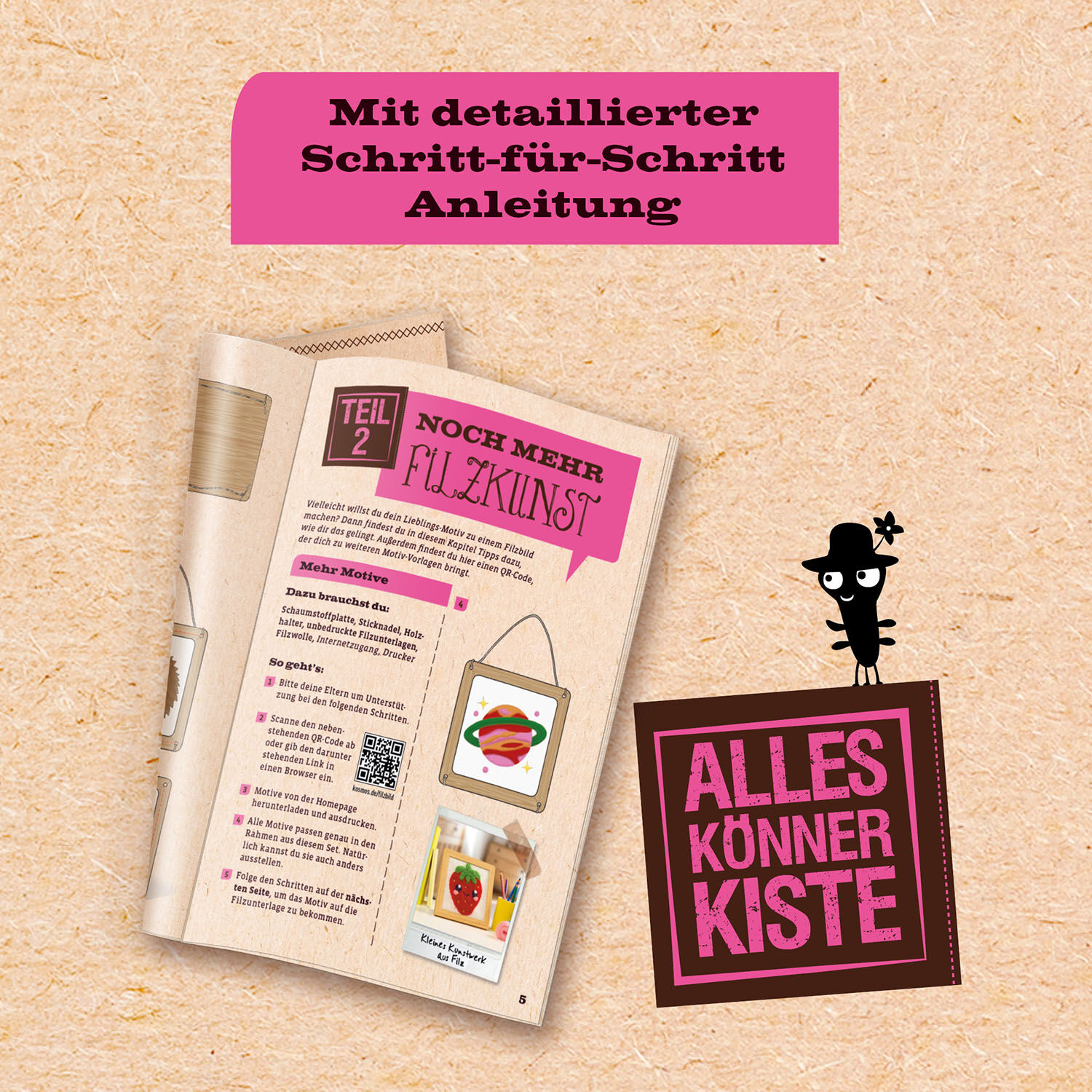 Kreativset KOSMOS "AllesKönnerKiste - Filz-Bild", bunt, Kreativsets, Kinder, Filz, Holz, Kunststoff, Kreativset, Made in Germany