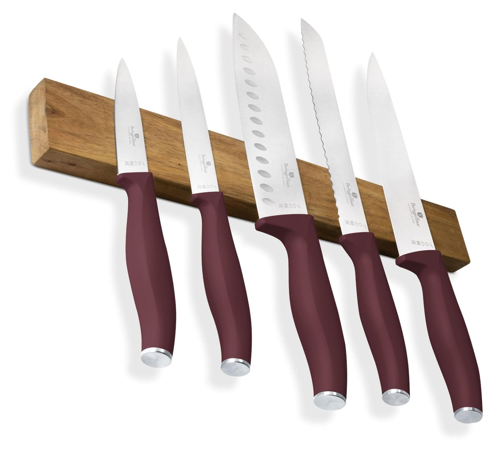 Dripio Chefmes met magnetische houder, acaciahout, mat bordeauxrood