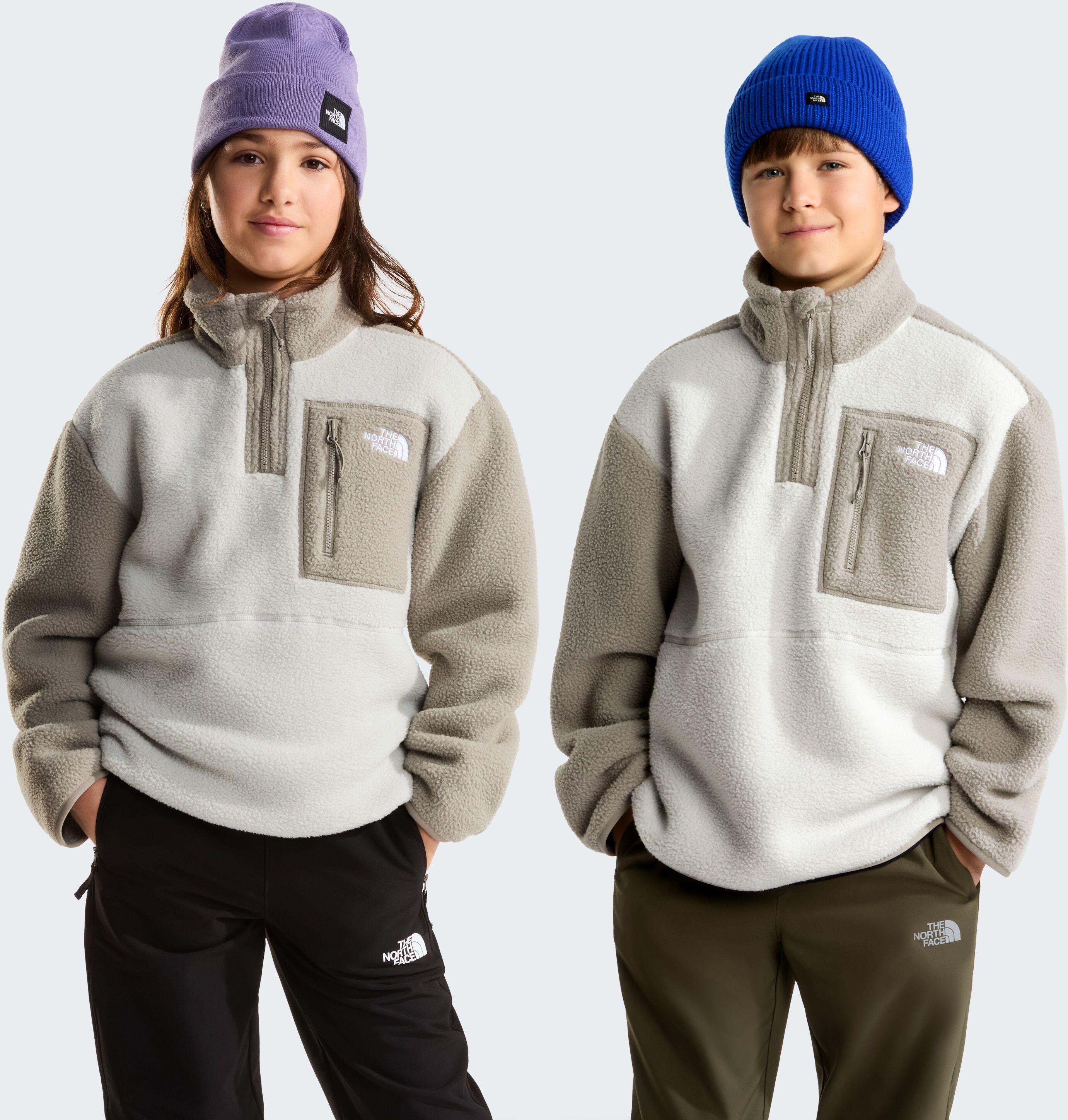 Strickfleece-Pullover THE NORTH FACE "TEEN YUMIORI 1/4 ZIP JACKET", Kinder, Gr. S, beige (cumulus clou), Fleece, Obermaterial: 100% Polyester, Pullover Strickfleece-Pullover, mit 1/4-Zip, atmungsaktives Material, wasserabweisende Oberfläche