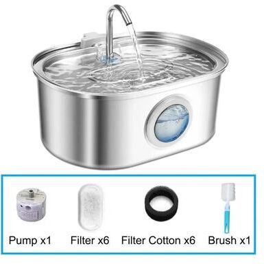 Uplift Essentials 3.2L Stainless Steel Ultra Silent Automatic Pet Water Fountain kit A