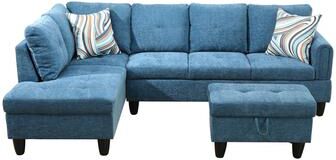 Clihome Blue Flannel 3-Piece Living Room Sofa Set