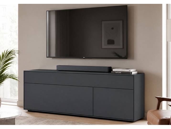 TV Board 140x55cm 'Locarno' MDF anthrazit Klappe/Tür/Schubkasten