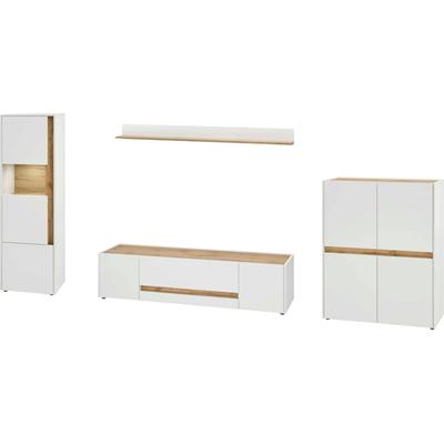 Wohnwand HOME AFFAIRE "Giron", weiß (weiß, wotan eiche), B:350cm H:155cm T:45cm, Holzwerkstoff, Kastenmöbel-Sets, Moderne Wohnwand Wohnwand