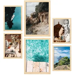 POSTER Set Mit 6 Ibiza Spanien 2 In Fotografie A3 & A4 Rahmen Aus Hellem Holz