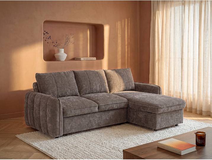 Eckschlafsofa mit Bettkasten in Strukturiertem Stoff - Taupe NALOCI