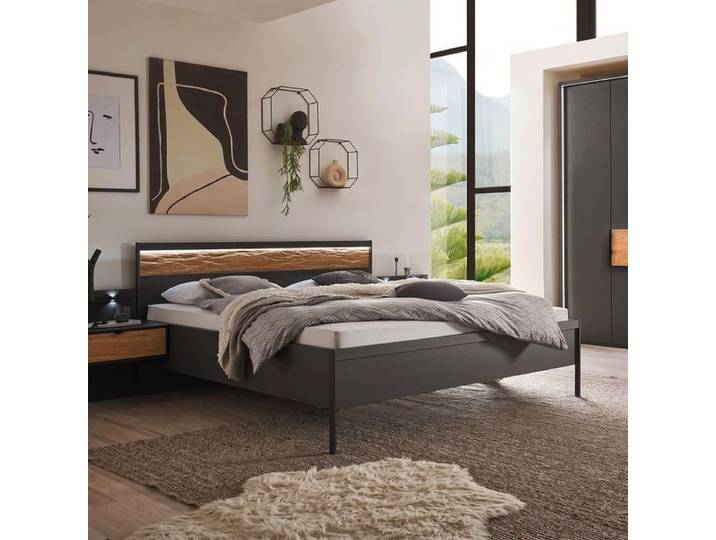 Bett Sinta Komfort 160x200cm Dunkelgrau modern, Mit Beleuchtung höhenverstellbar