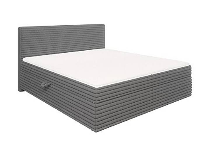 S-Style Möbel Bett 180 x 200 cm Boxspringbett Doppelbett Mit Topper 2 Bettkästen Matratze Mittelfest Plüschcord Schaumstoff Bonellfeder Neo Dunkelgrau