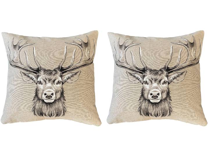 Dekokissen HOME WOHNIDEEN CIERVO , beige (natur), B:45cm L:45cm, Baumwolle, Polyester, Dekokissen_Sitzkissen_Kissenhüllen, Dekokissen, mit Füllung, Gobelin