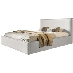 BETT 90x200 - Polsterbett mit Bettkasten und Holzrahmen - Modern Betten - Kuscheliger Catch-Me-Stoff - Kollektion Milano - Weiß