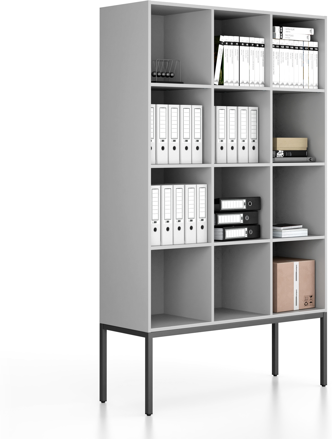 B2B Partner Bücherregal FRAME, mit schwarzem Sockel, 1299 x 450 x 2185 mm, grau