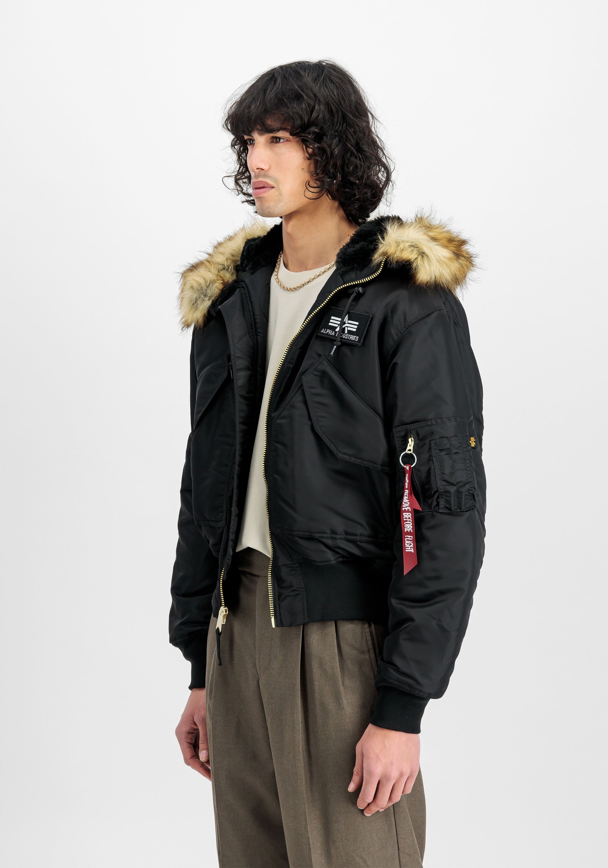 Winterjacke ALPHA INDUSTRIES "45/P Hooded", Herren, Gr. XL, schwarz, Shell: 100% Nylon. Lining: 100% Nylon. Filling: 100% Polyester, Jacken Winterjacke schwarz XL