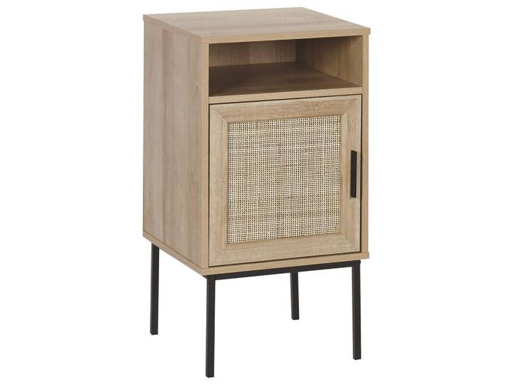 Beliani Nachttisch Rattan heller Holzfarbton Pasco, Hellbraun, Schwarz, 40x78x40 cm, Schlafzimmer, Nachtkästchen