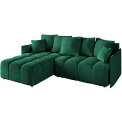ECKSOFA Ottomane links LONLI-L 251x189x68 Dunkelgrün Velours