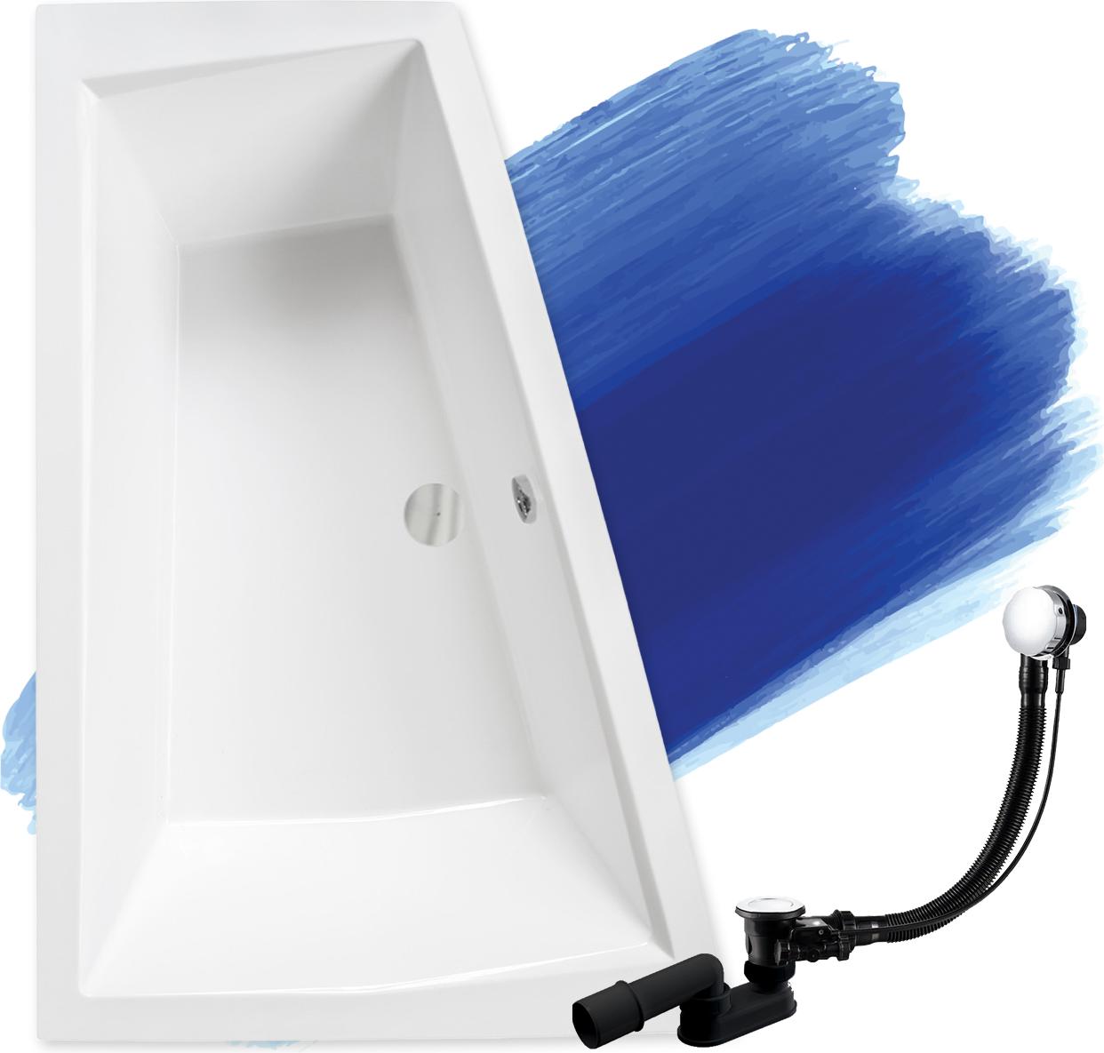 BADLAND Eckbadewanne Rechteck Badewanne Intima für zwei Personen LINKS 180x125 mit Ablaufgarnitur und Füßen GRATIS ohne Verkleidung ohne Kopfstützen