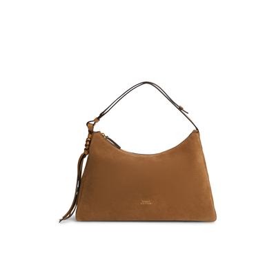 Schultertasche TOMMY HILFIGER "TH STATEMENT SHOULDER BAG SUEDE", Damen, Gr. B/H/T: 0cm x 0cm x 0cm, braun (cognac), Leder, Taschen Schultertasche, Damen Umhängetasche, Handtasche mit Logoschriftzug