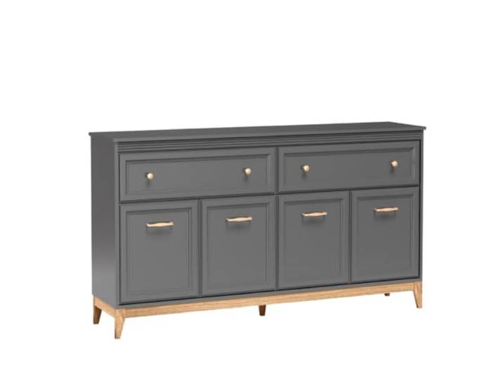 Kommode FARSUND - Grau - Metallgriffe - Holzn Beine - Beleuchtung der Oberfläche - 179 x 100 x 41 cm
