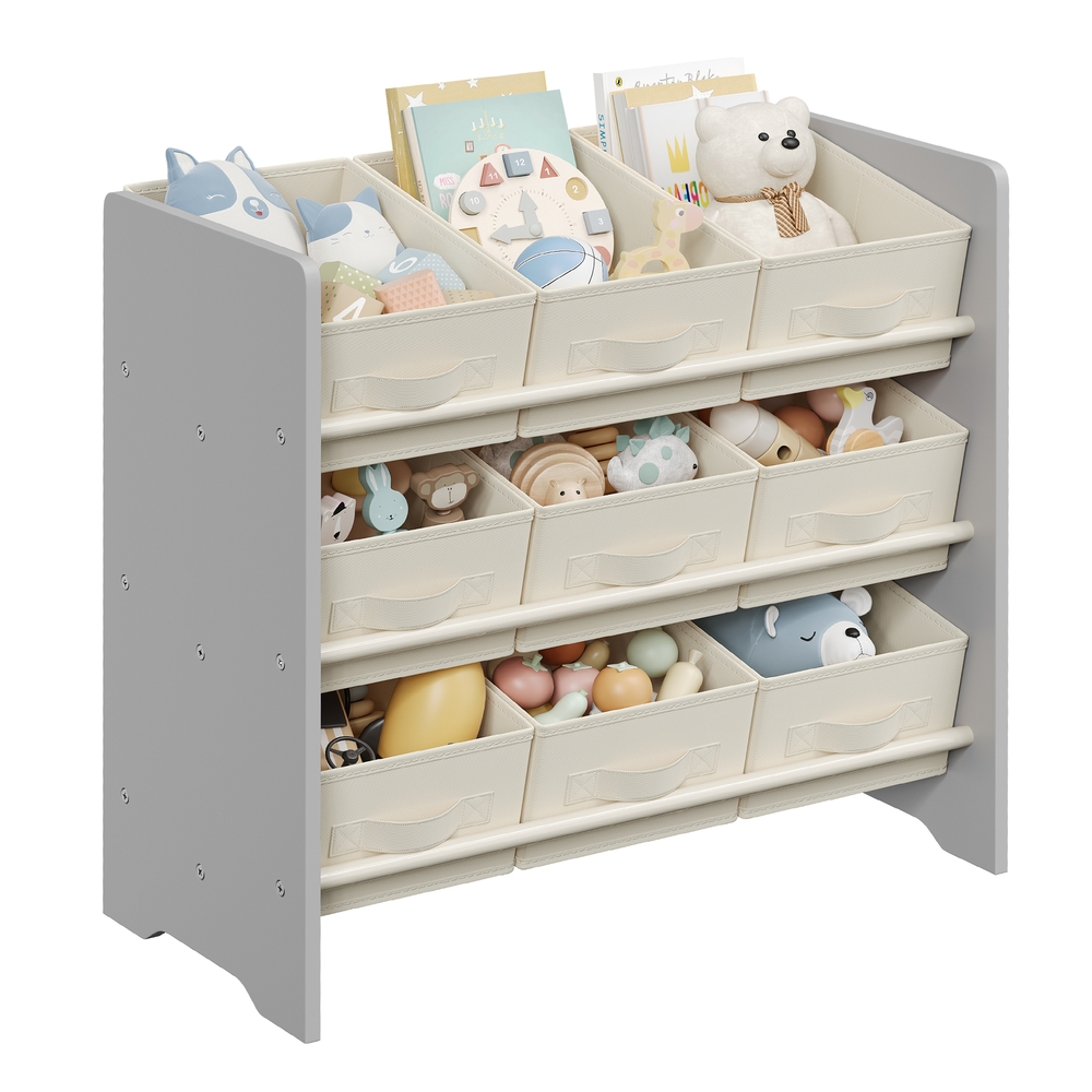 SONGMICS Kinderregal mit 9 Aufbewahrungsboxen aus Vliesstoff taubengrau B34GKR033G10