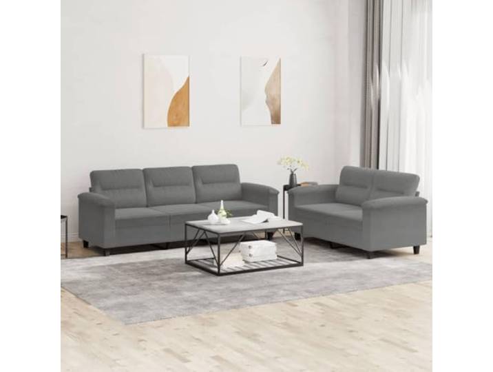 HEFZGDB 2-TLG. Sofagarnitur mit Kissen Dunkelgrau Mikrofasergewebe Langlebiges Polstermöbel Robustes Gestell Bequeme Sitzfläche Stabiles Metall Sofa Entspannen Lesen Fernsehen
