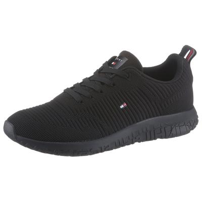 Sneaker TOMMY HILFIGER "CORPORATE KNIT RIB RUNNER", Herren, Gr. 40, Textil, schwarz, Schuhe Sneaker, Freizeitschuh, Halbschuh, Schnürschuh mit seitlicher Logoflagge