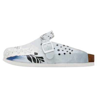 Schnürboots DOGO "Comfie Pantoletten Hausschuhe Birds Chirping Damen Sandalen", Damen, Gr. 39, Normalschaft, blau, Lederimitat, Schuhe Schnürboots, Handgefertigt
