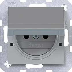 Hager WAS1812TA Steckd. m. Schutzk.st. u. Klappd., arret., erh. BS, SLKL, A.x/C.x, titan met la